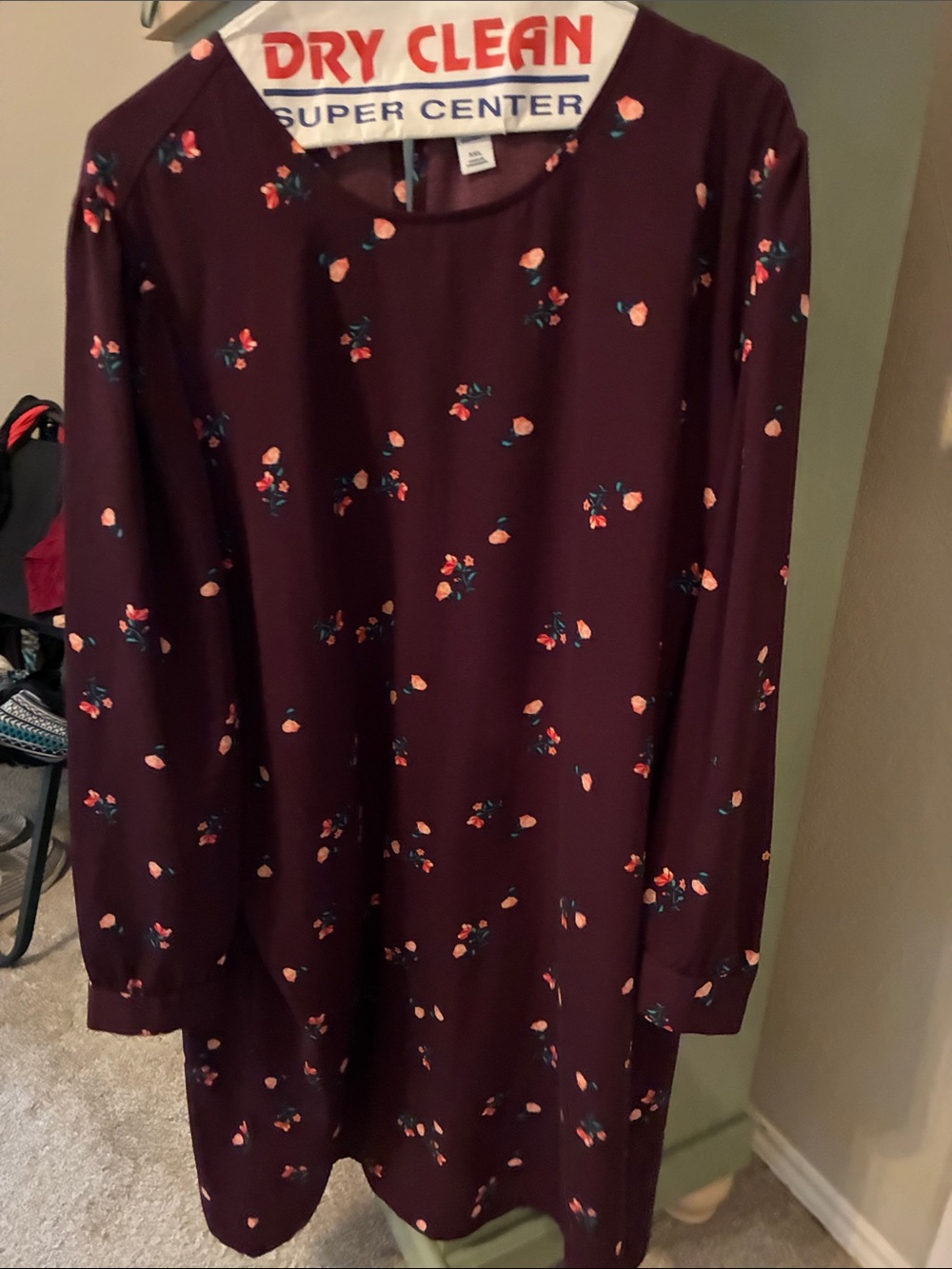 Old Navy Burgundy Floral Midi Shift Dress